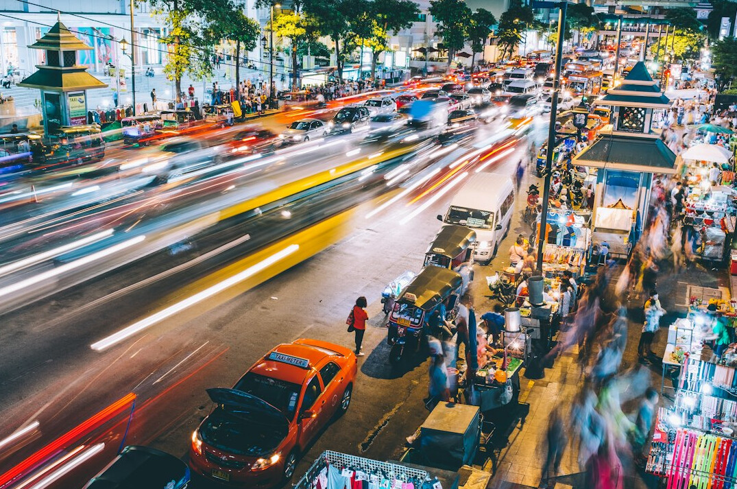 Busy city street in daily life